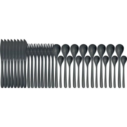 8 People/Set Black Cutlery Set Western Knife Fork Spoon Dinnerware Set 304 Stainless Steel Tableware Flatware Kitchen Silverware