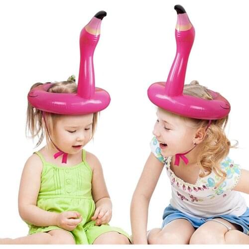 Inflatable Flamingo Toss Ring Game Toy Cute Head Hat Funny Summer Pool PartyToy With 4Pcs Toss Rings Water Game For Family Party