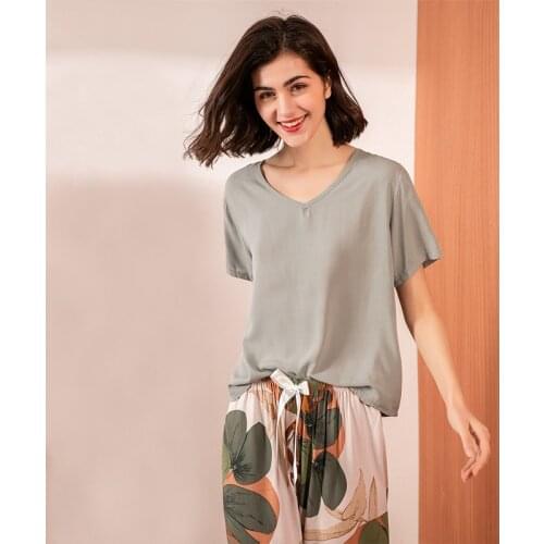 Norns Floral Printed Pyjama Sleepwear Female Casual V Neck Short Sleeve Elastic Waist Nightwear Sleepwear Simple Casual Homewear