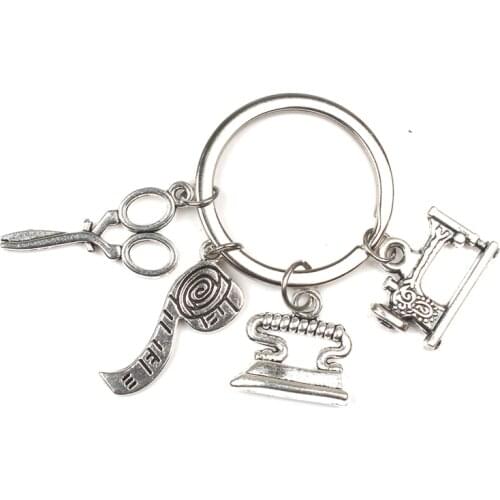 2020 New Fashion Accessories Sewing Machine Iron Scissors Ruler Key Ring Tailor Key Chain Quilter Keychain Designer Gift