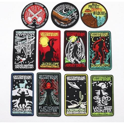 Tracking Society Embroidery Patches for Clothing Iron On Horror Patches Applique Stripes Ironing Badges Sewing Fabrics Patch