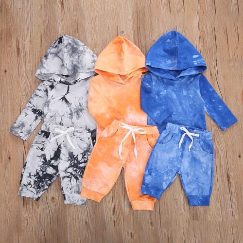 Fall Newborn Baby Clothes Set Printed Long Sleeve Hooded Tops+Pants 2pcs Outfits Suit Toddler Infant Girls Boys Clothing