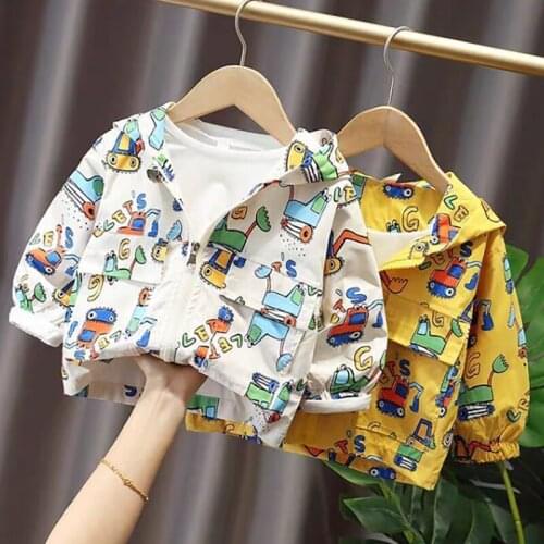 Toddler Boys Autumn Hooded Jacket Kids Engineering Vehicle Outwear Toddler Coat Toddler Fall Clothes Boys Clothing