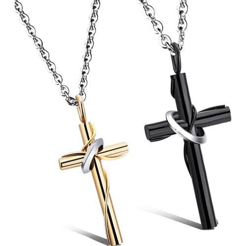 Cyue New Fashion 316L Stainless Steel Couples Necklace Cross Pendant Charm For Men Women Jewelry