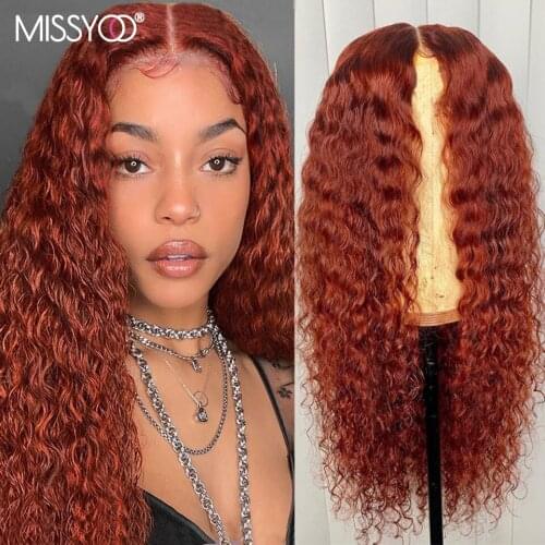 MISSYOO Orange Colored Human Hair Wigs Brazilian Hair Wigs Deep Wave Curly Wig Transparent Lace 13x1 T Part Lace For Black Women