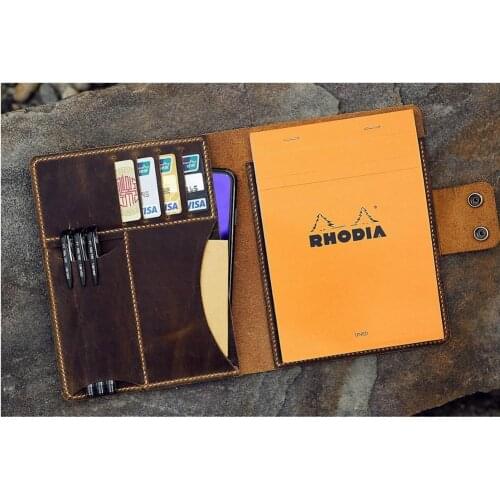 Personalized genuine leather cover portfolio notepad for RHODIA pad notebook No 16 A5 size free engraving