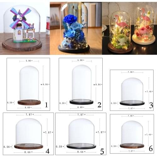Clear Glass Display Cloche Bell Flower Jar Dome Immortal Preservation Vase Succulents Terrarium Container with Wooden Base