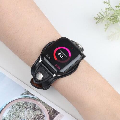 Black Genuine Leather watchband for apple watch 6 5 44mm 40mm 38mm 42mm Bracelet Strap iwatch band 4 3 2 1 Replacenent