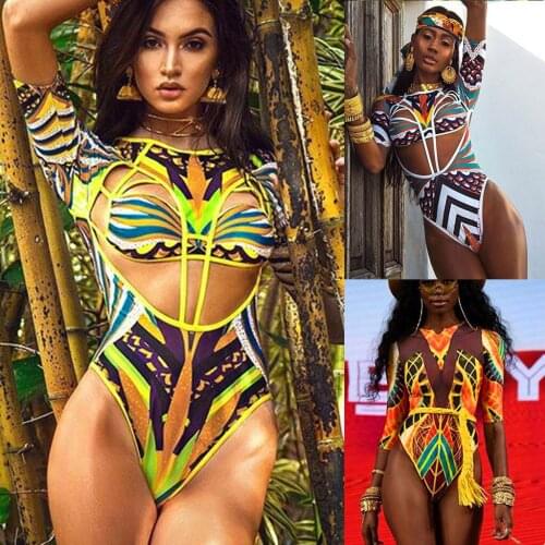 Sagace womens short sleeve indigenous African totem ethnic style one piece bathing suit Beach Spa style Brazilian push up swims