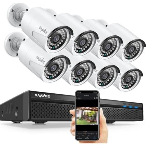 SANNCE N48PBE 5MP System 8ch PoE NVR System CCTV Security 4/6/8 Pcs Bullet Outdoor 1080P IP Cameras Surveillance Kit Built-in 2TB HDD