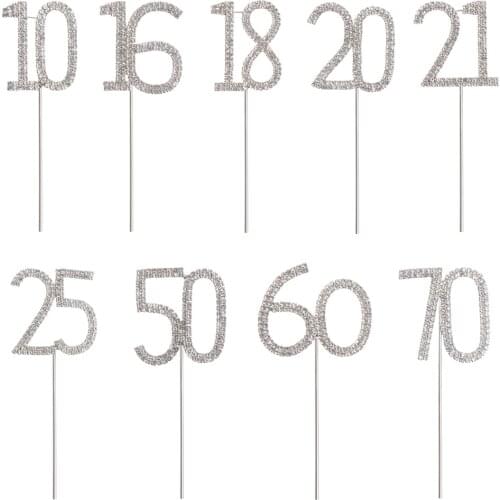 Rhinestone Crystal Diamond Desserts Ornament Number Cake Topper Silver Dual Numberal Anniversary Favor Birthday Party Supplies
