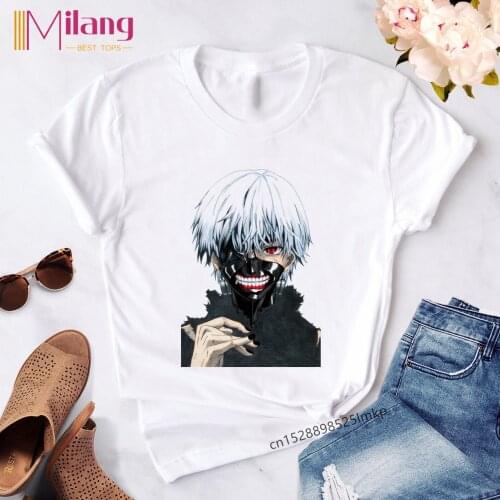 Tokyo Ghoul T-shirt Streetwear Harajuku Japanese Anime Top Punk Womens Dark Cartoon Kaneki Ken Eye Printed Loose Female T-shirt