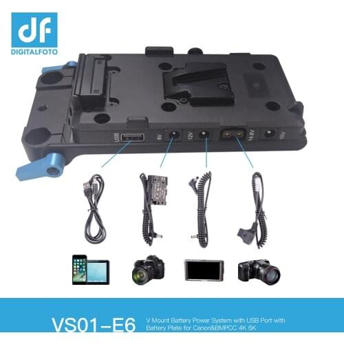 V Mount Battery Plate with 15mm Rod Clamp+D-Tap to BMPCC 4K 6K Cable+LP-E6 Dummy Battery for Canon Camera