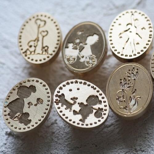 Cute Shaped Sealing Wax Stamp Oval Lacquer Seal Girl and Elephant Wax Seal Childrens Handbook DIY Gift