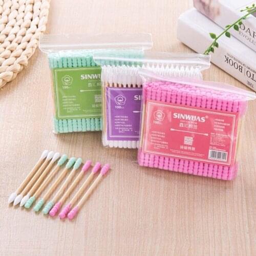 High Quality 100pcs/ Pack Double Head Cotton Women Makeup Cotton Tip For Medical Wood Sticks Cleaning Health Care Tools
