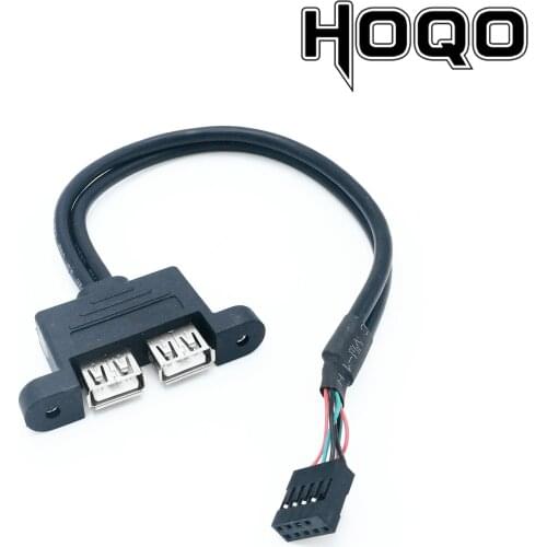 Motherboard Internal 9Pin To Dual Port USB 2.0 A Female with Screw Hole Panel Mounting DATA Cable Computer Data Cable 30CM 50cm