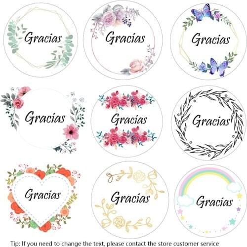 100pcs Spain Portugal thank you gracias DIY 1.5inch 3.8cm white custom sealing sticker LOGO wedding birthday candy gift label