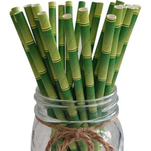 1000pcs Creative Bamboo Paper Straws Happy Birthday Wedding Decorative Event Tropical Party Supplies Drinking Straw