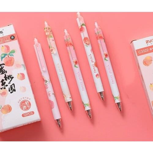 12Pcs Cute Gel Pen 0.5mm Bullet Tip Quick Dry Gel Pens Creative Fruit Large Capacity Gel-Ink Pen Kawaii Pen Korea Stationery Pen
