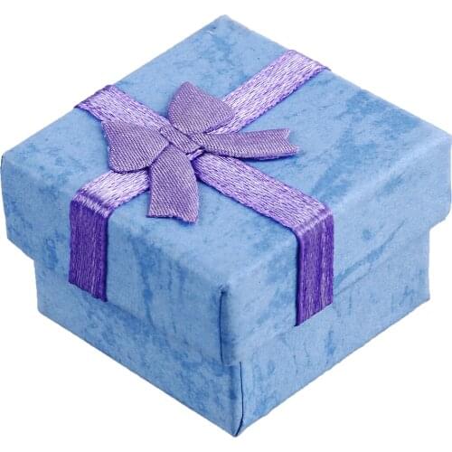 24 Pcs Ring Earring Jewelry Display Gift Box Bowknot Square Case purple