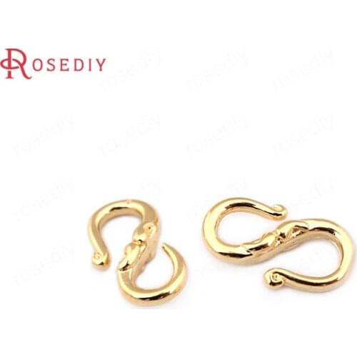 33601)10PCS 13*7MM 24K Gold Color Brass S Shape Necklaces Bracelets Clasps High Quality Diy Jewelry Findings Accessories
