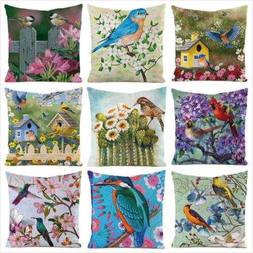 45cm*45cm Bird and Flower Inimitated Silk Fabric Throw Pillow Covers Couch Cushion Cover Home Decorative Pillows Pillow Case