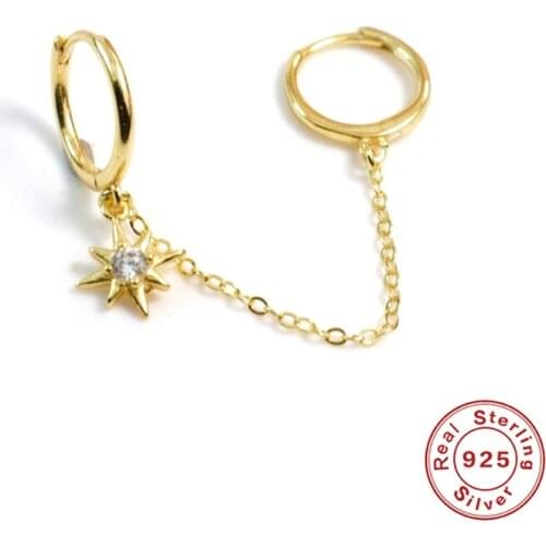 GS 925 Sterling Silver Octagon Shape Huggie Hoop Earrings For Women Girl Sparkling Zircon Earring Jewelry Accessories Gift