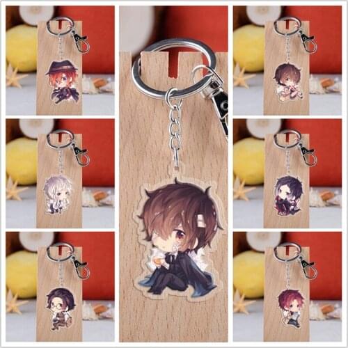 Anime Bungo Stray Dogs Model Doll Acrylic Keychain Osamu Atsushi Chuuya Ranpo Figure Toy Pendant Keyring Double sided Key Ring