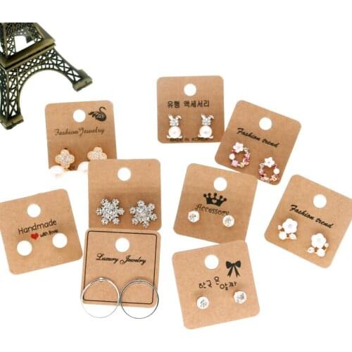 Free Shipping Kraft/White Earring Cards 4x4cm 100pcs Jewelry Earring Packaging Cards Paper Ear Stud Hang Tags Labels Wholesale