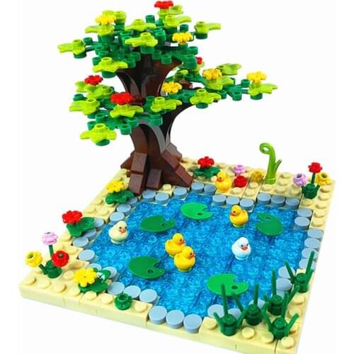 MOC Farm Blocks Ducks Chicken Toys for Children Montessori Trees Animals Bricks Compatible DIY Toys Juguetes Bloques Brinquedos