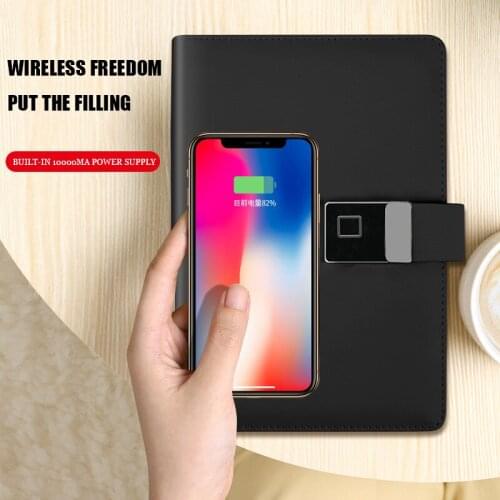 Fingerprint password lock wireless charging notepad multi-function notebook with U disk business gift smart notebook