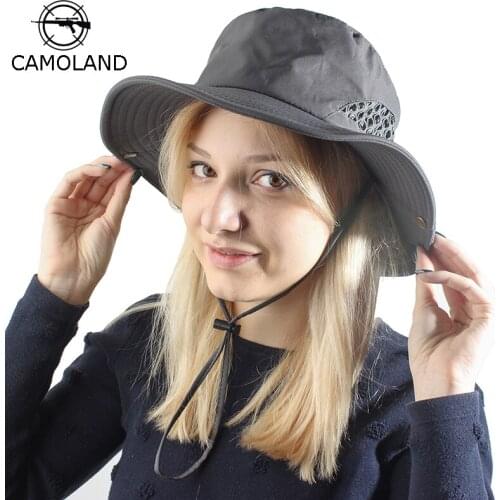 CAMOLAND UPF50+ Sun Hat For Women Men Summer Fishing Boonie Hats Breathable Mesh Bucket Hat Male Outdoor Bob Hiking Caps