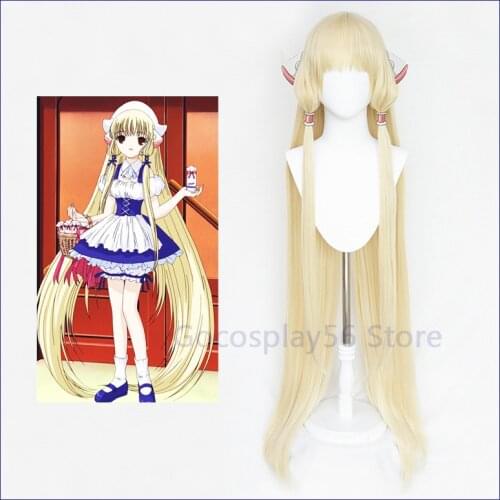 Chobits Chii Cosplay Wig Chi 130cm Long Beige Blonde Pale Golden Straight Heat Resistant Hair Adult Halloween Role Play