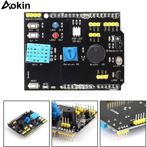 DHT11 LM35 Temperature Humidity Sensor Multifunction Expansion Board Adapter for Arduino UNO R3 RGB LED IR Receiver Buzzer One