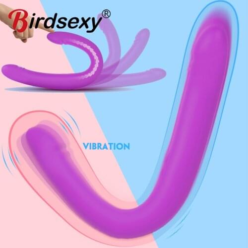 Double Dildo Ended Strapless Strapon Dildo Vibrators for Women Gay Silicone G Spot Vaginal Anal Intimate Adult Sex Toy for Woman