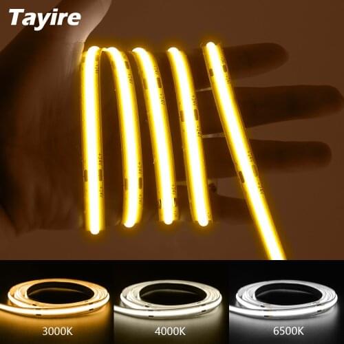 Flexible COB LED Strip Light 12V 24V 8mm 320 480 Chips/M High Density Tape Ribbon RA90 2700 3000K 4000K 6000K Linear Dimmable