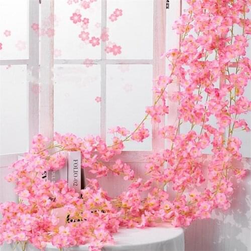 Artificial Pink Blossom Flower Rattan Wall Decoration 2M 135 Head Fake Flower Hanging Wedding Decor Garland Plant