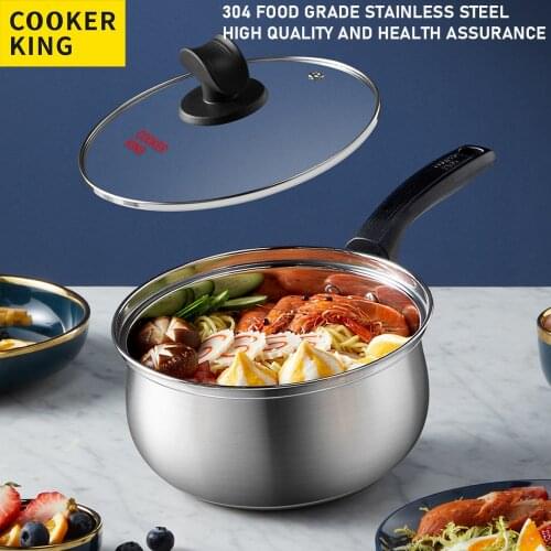 COOKER KING Stainless Steel Sauce Pan Milk Pot Soup Pan With Lid Heat-Proof Handles Cookware Suit For All Stove Induction 16cm