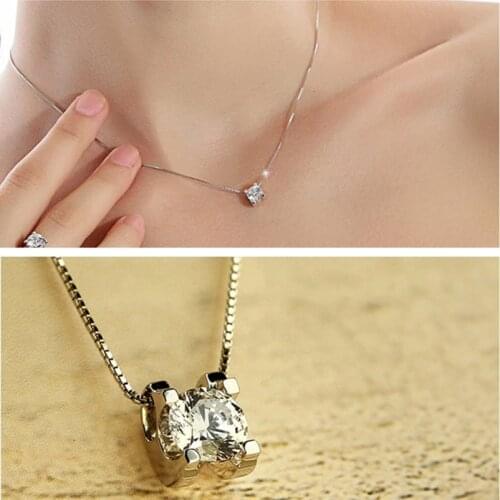 Classic Crystal Geometry Pendant Necklace For Girls Birthday Gift Fashion Lady Sterling 925 Silver Chain Necklaces Women Choker