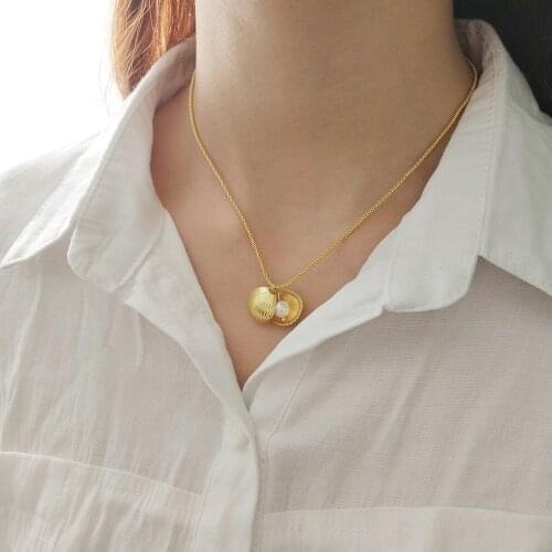 18K Gold 925 Sterling Silver Popcorn Chain Necklace None Allergy Fine Jewelry White Shell Pearl Pendant Necklaces Golden Color