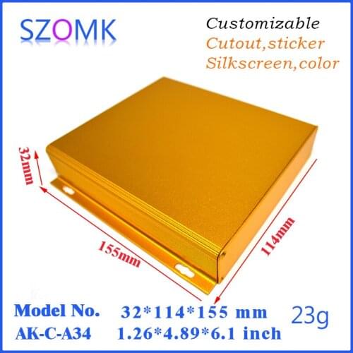 Szomk gold aluminum project box enclosure (1 pcs) 32*114*155mm wall mounting aluminum amplifier switch control instrument boxes