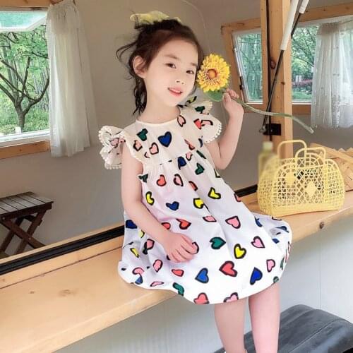 Summer Korean Style Baby Girl Children Kids Fashion Cute Posh Love Print Doll Collar Princess Dress