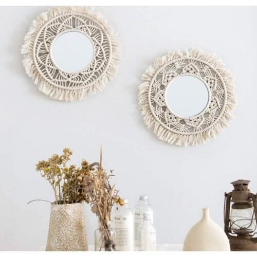Macrame Mirror Handmade Tapestry Makeup Hanging Wall Mirrors Bohemian Decoration GXMA