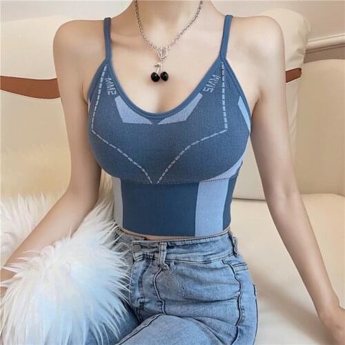 Real Shot 2021 New Beautiful Back Suspender Vest Color Contrast Sports Underwear Bottoming Shirt