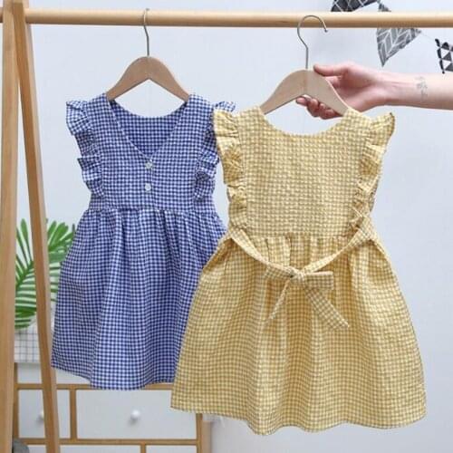 New 2021 Summer Casual Fashion Girls Dress Baby Girls Sleeveless Grid Dresses Clothing Kids Kids Girl Princess Dress