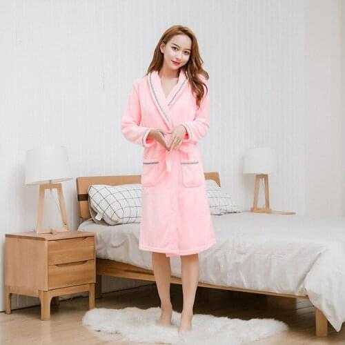 Autumn Winter 2021 New Flannel Gown Home Clothes Long Sleeved Nightgown Bathrobe Womens Robe Nightdress Female Sleepwear