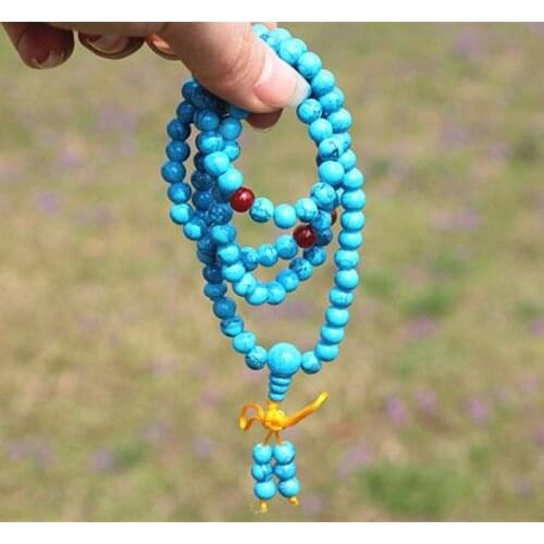 6mm Tibetan Buddhism 108 Blue Prayer Bead Mala Necklace