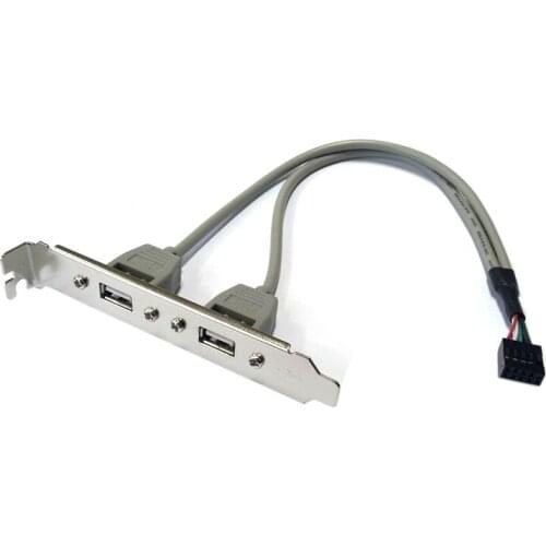 PCI USB 2.0 A type Female Screw to Motherboard 9p 9pin header cable with bracket mount 20cm