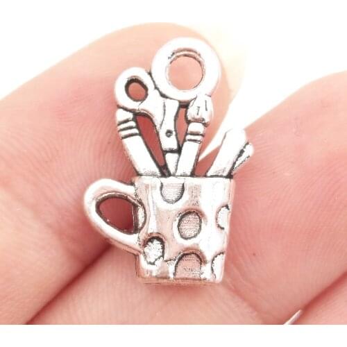 BULK 30pcs Lots Nickle Free Alloy Artist Paint Brush Charms Antique Silver Plated Metal Pendants for DIY Jewelry 13*19mm 1.7g