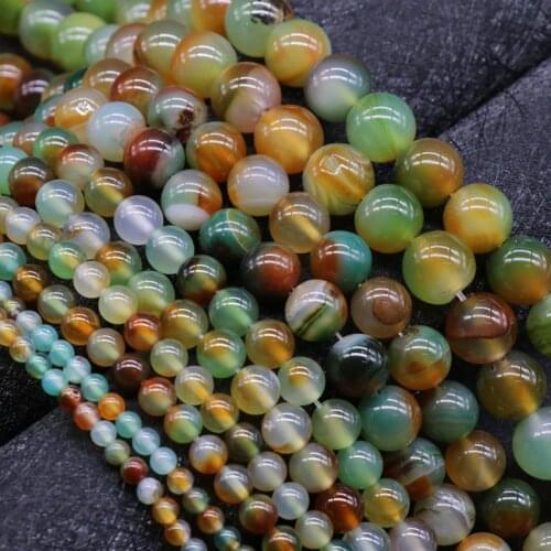 Retro Jewelry Accessories Stone Spacer Beads 6/8/10mm Natural Green Flower Agates Stone Beads DIY Making for Bracelet Necklace